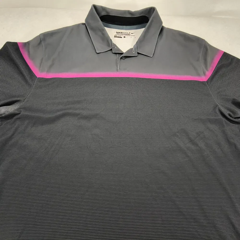 Nike Golf Casual Collared Short Sleeve Polo Shirt Mens Size Large L Gray Pink